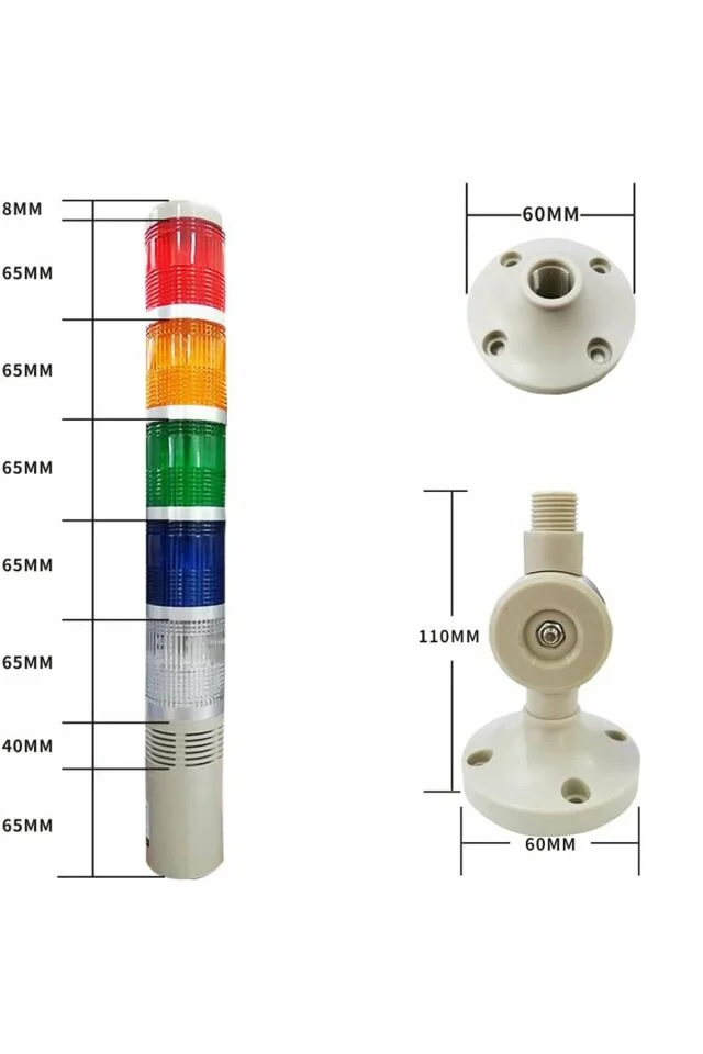 D50 Işıklı Kolon 24VDC Led Sabit Buzzer Kırmızı Yeşil Sarı Mavi Beyaz MST-53175