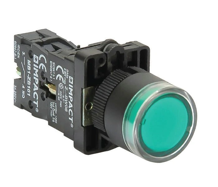 Impact 22mm Ledli Buton Yeşil NO MB3-EW731