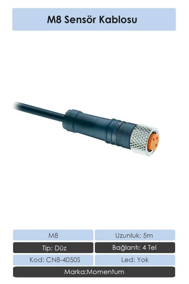 Sensör Konnektör M8 Düz 10 metre 4 Tel CN8-4100S