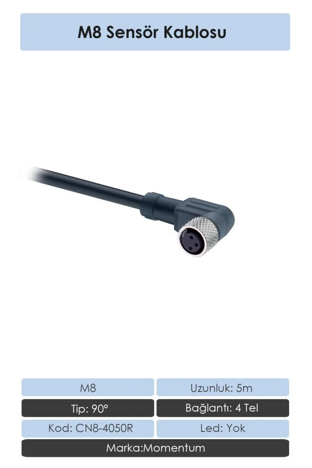 Sensör Konnektör M8 90d 10 metre 4 Tel CN8-4100R