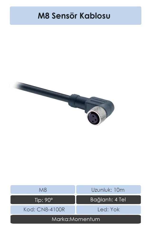 Sensör Konnektör M12 Düz 2 metre 3 Tel CN12-3020S