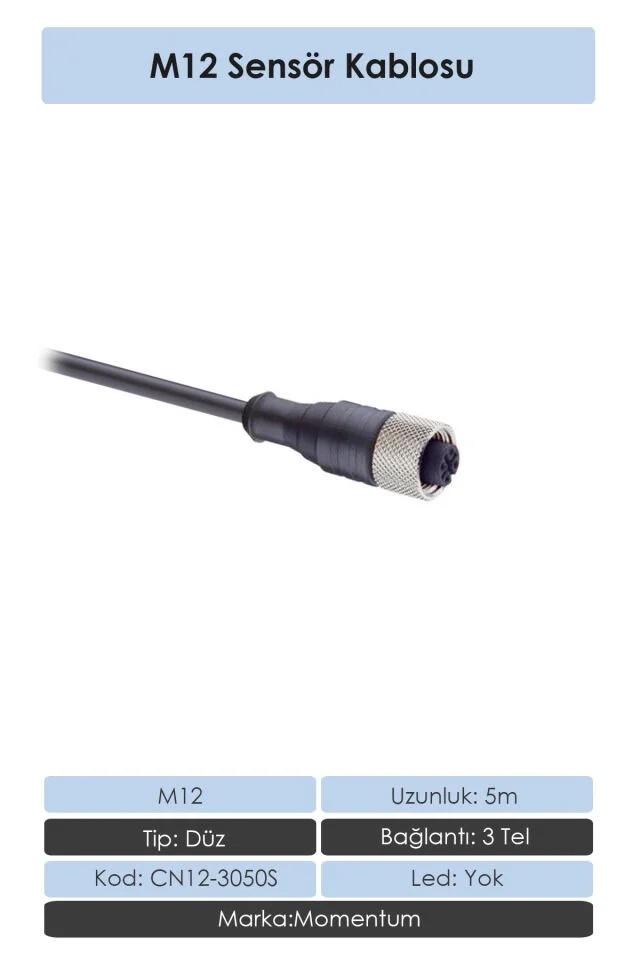 Sensör Konnektör M12 Düz 10 metre 3 Tel CN12-3100S