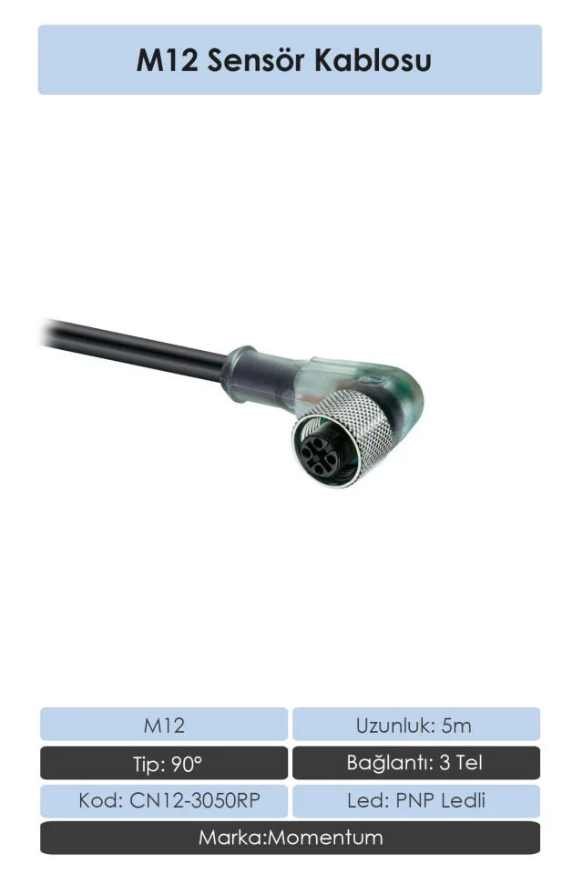 Sensör Konnektör M12 90d 5 metre 3 Tel CN12-3050RP