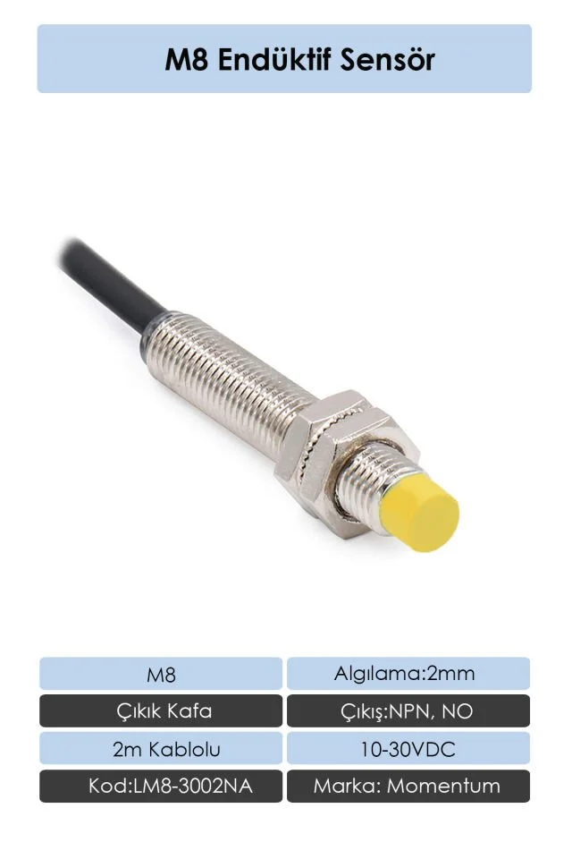 Sensör Endüktif M5 1mm Düz Kafa 2m Kablo PNP NO LM5-3001PA
