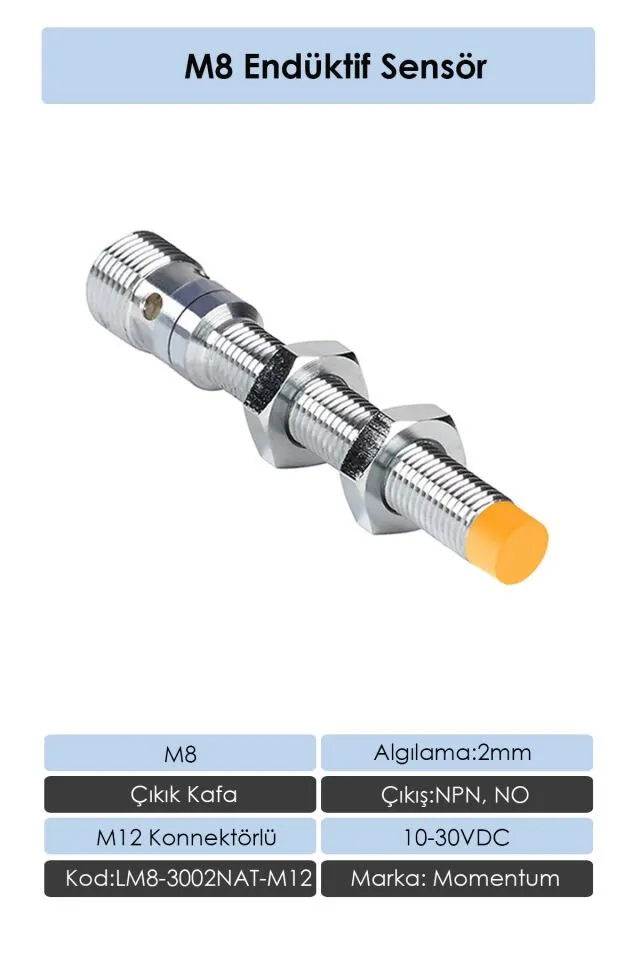 Sensör Endüktif M8 2mm Çıkık Kafa 2m Kablo NPN NO LM8-3002NA