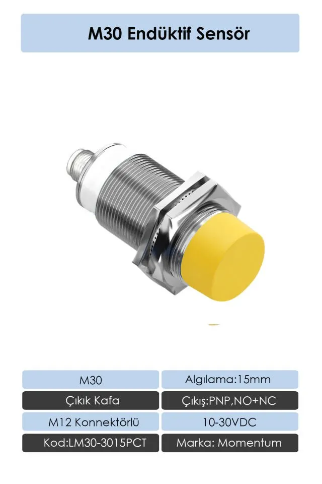 Sensör Endüktif M30 15mm Çıkık Kafa 2m Kablo DC 2 Tel NO LM30-3015LA