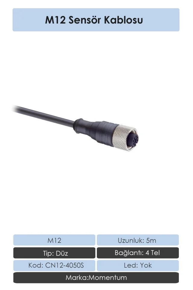 Sensör Konnektör M12 Düz 10 metre 4 Tel CN12-4100S