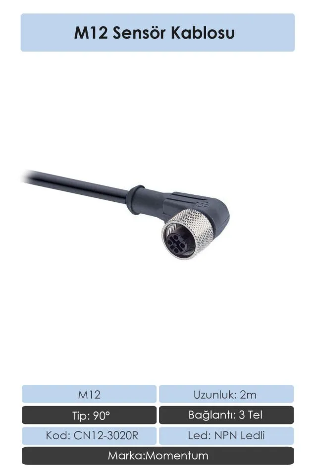 Sensör Konnektör M12 90d 5 metre 4 Tel CN12-4050R