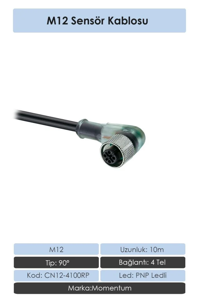 Sensör Konnektör M12 90d 10 metre 4 Tel CN12-4100RP