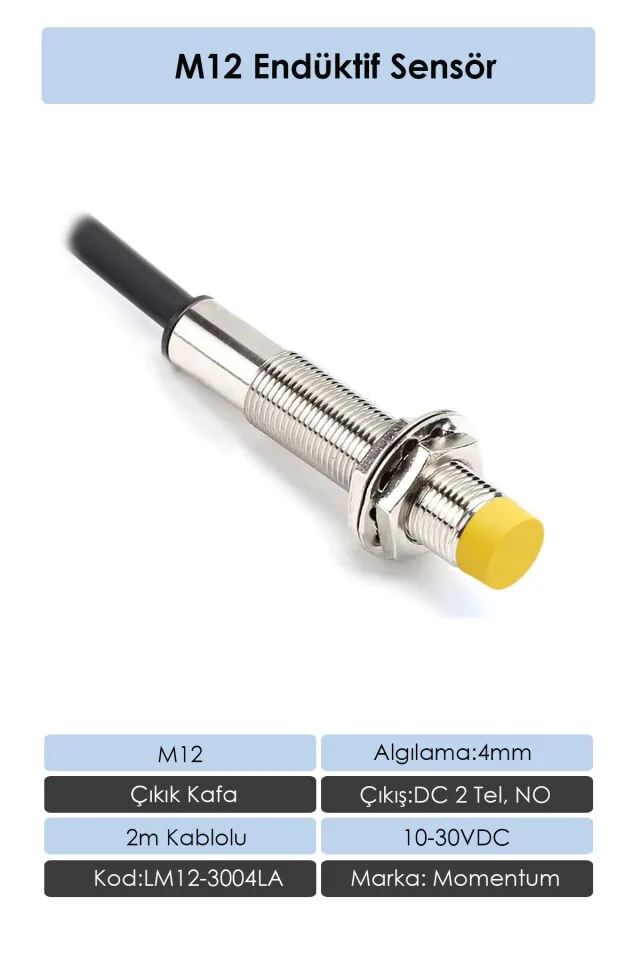 M12 Endüktif Sensör 4mm Çıkık Kafa DC 2 Tel NO LM12-3004LA