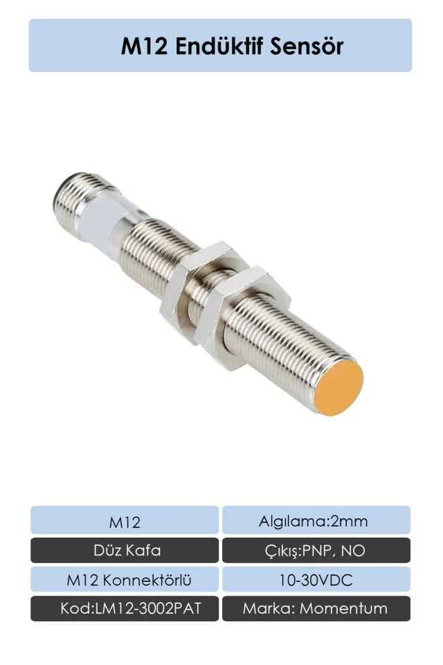 M12 Endüktif Sensör 2mm Düz Kafa PNP NO LM12-3002PAT