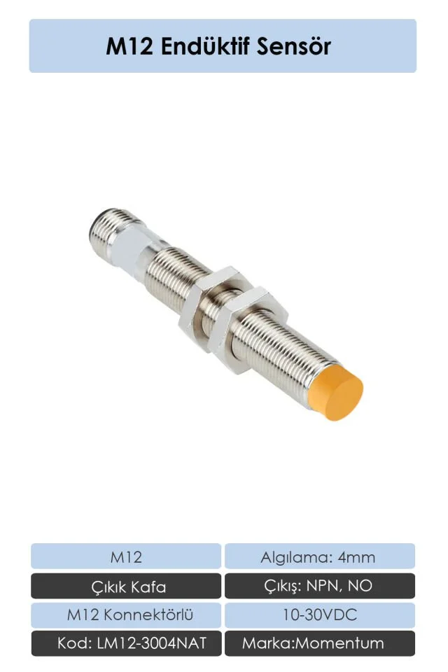 M12 Endüktif Sensör 4mm Çıkık Kafa NPN NO LM12-3004NAT
