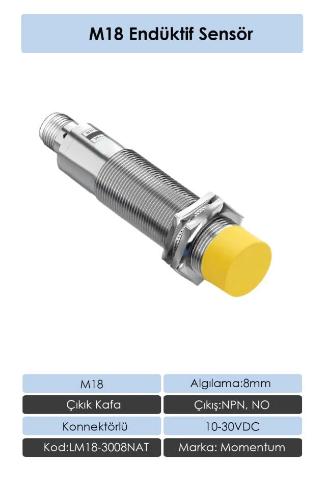 M18 Endüktif Sensör 8mm Çıkık Kafa NPN NO LM18-3008NAT