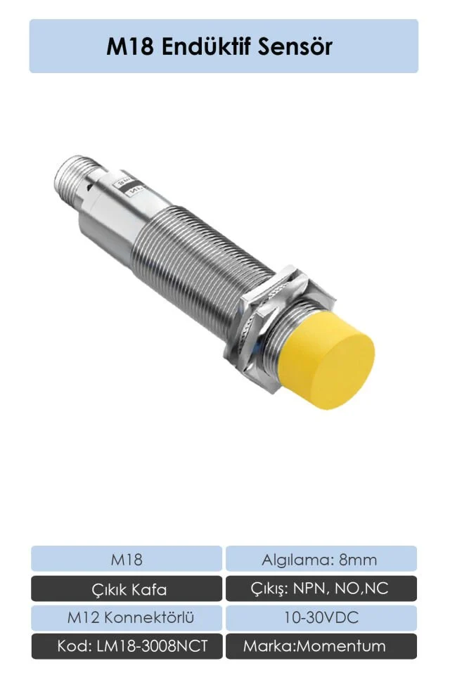M18 Endüktif Sensör 8mm Çıkık Kafa NPN NO+NC LM18-3008NCT